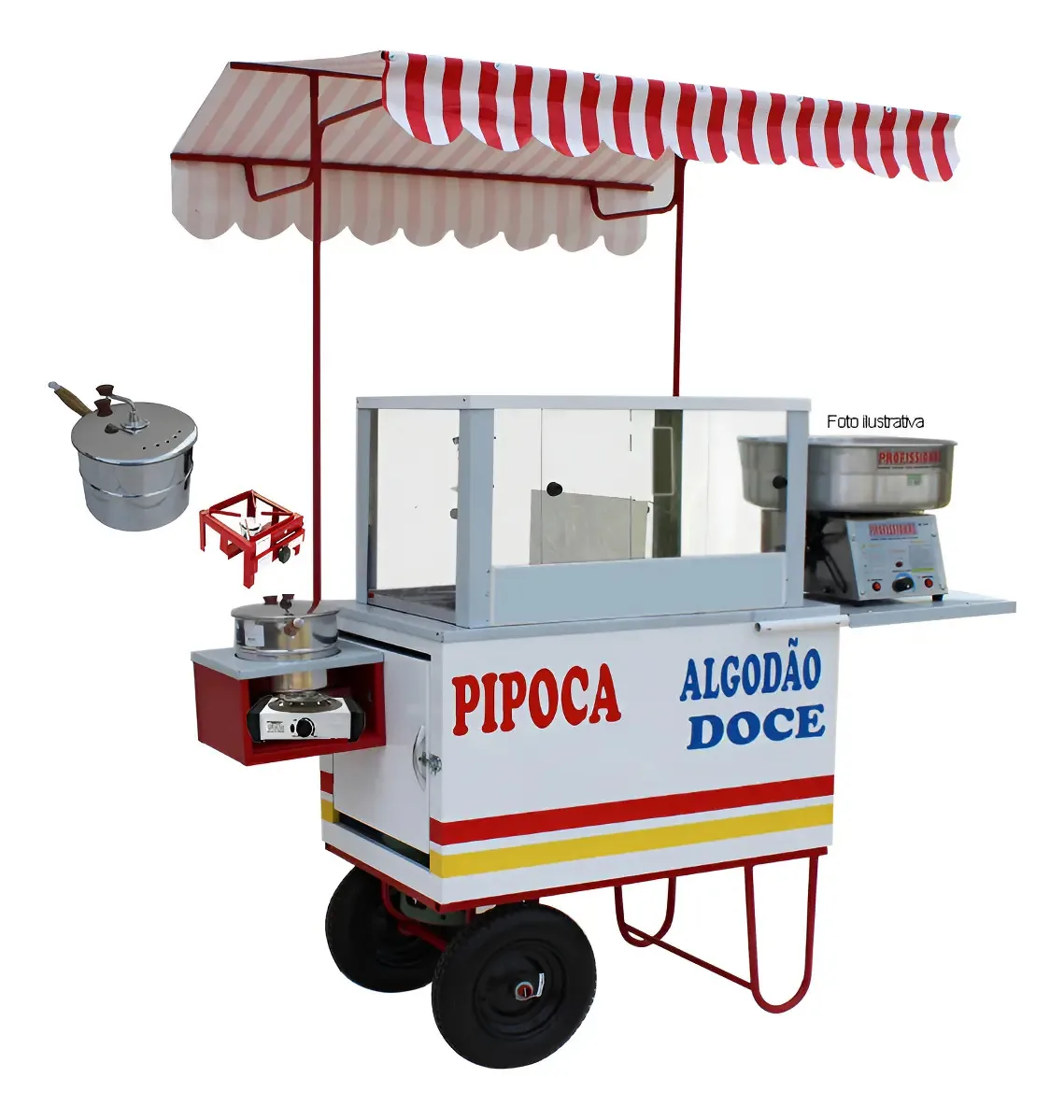 Carrinho Algodão Doce E Pipoca + Maquina + Fogão Gás 4021