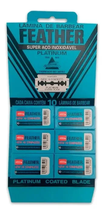 Kit 6 Cartelas De Lâminas Barbear Feather Com 10 Unid Cada