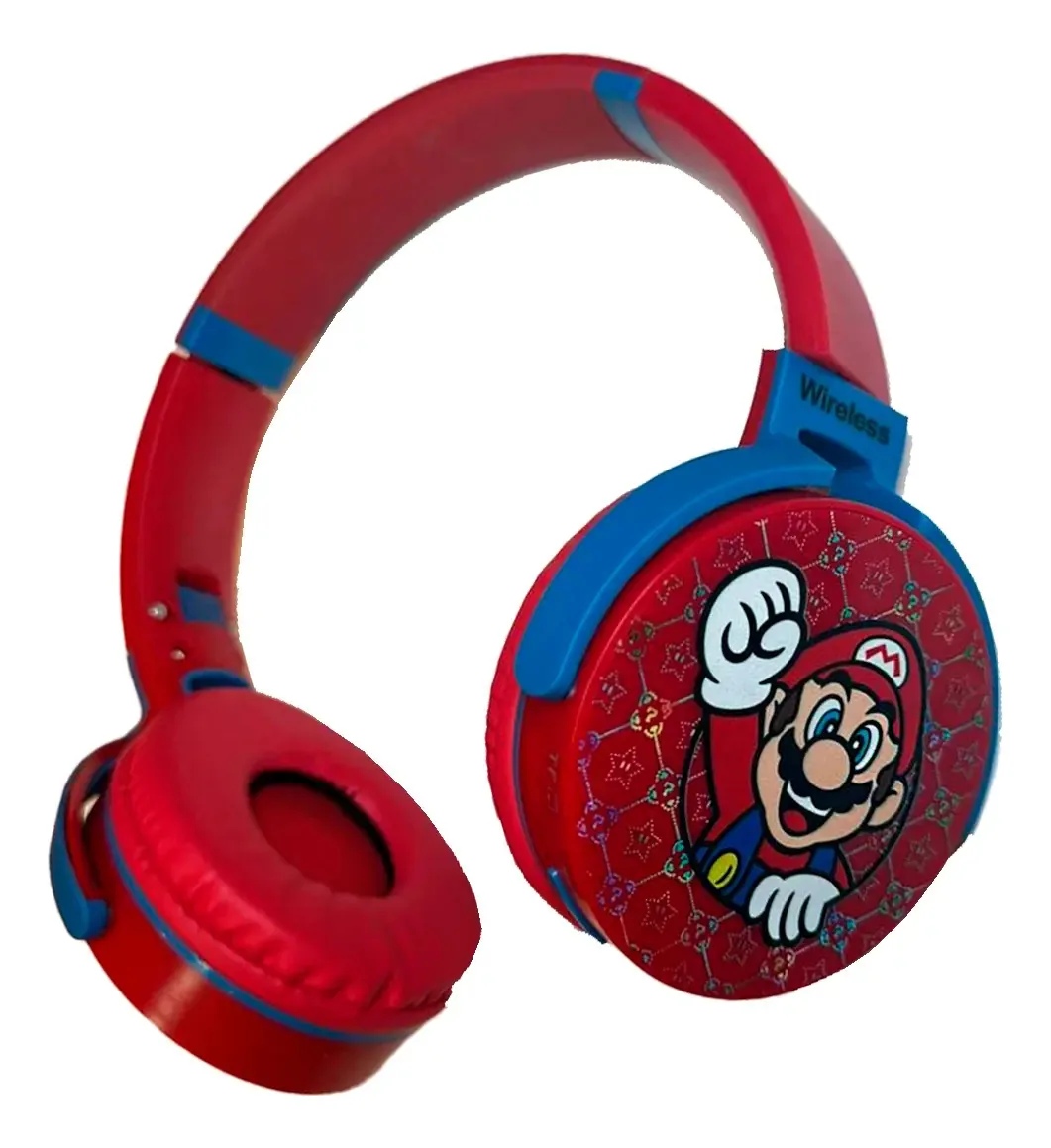 Fone Ouvido Bluetooth 5.0 Headphone Sem Fio Mario Cor Vermelho