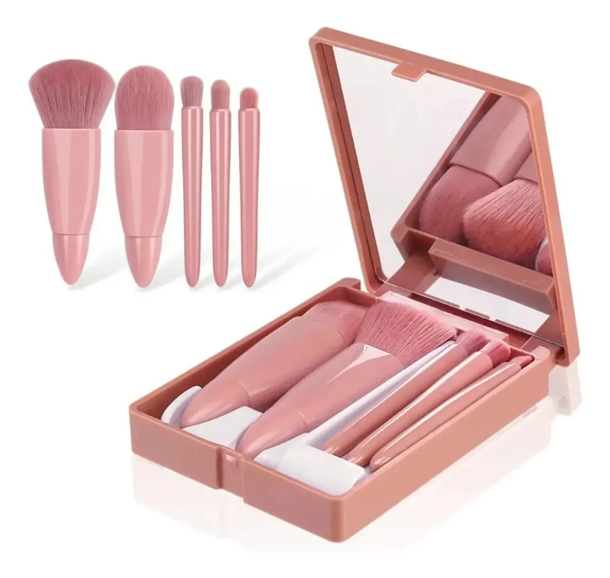 Kit Maquiagem PRA VC Multicolor com 5 Pincéis e Estojo com Espelho
