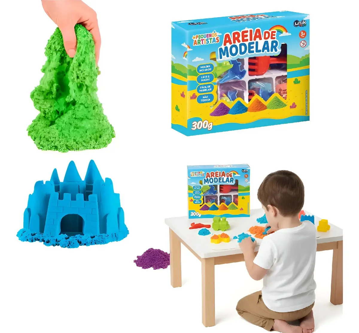 Areia de Modelar Cinética Unik Toys Acessórios Crianças 3+ Anos