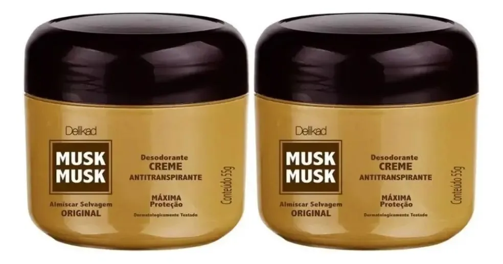 2 Desodorantes Delikad Musk Musk Creme 55g Fragrância Suave