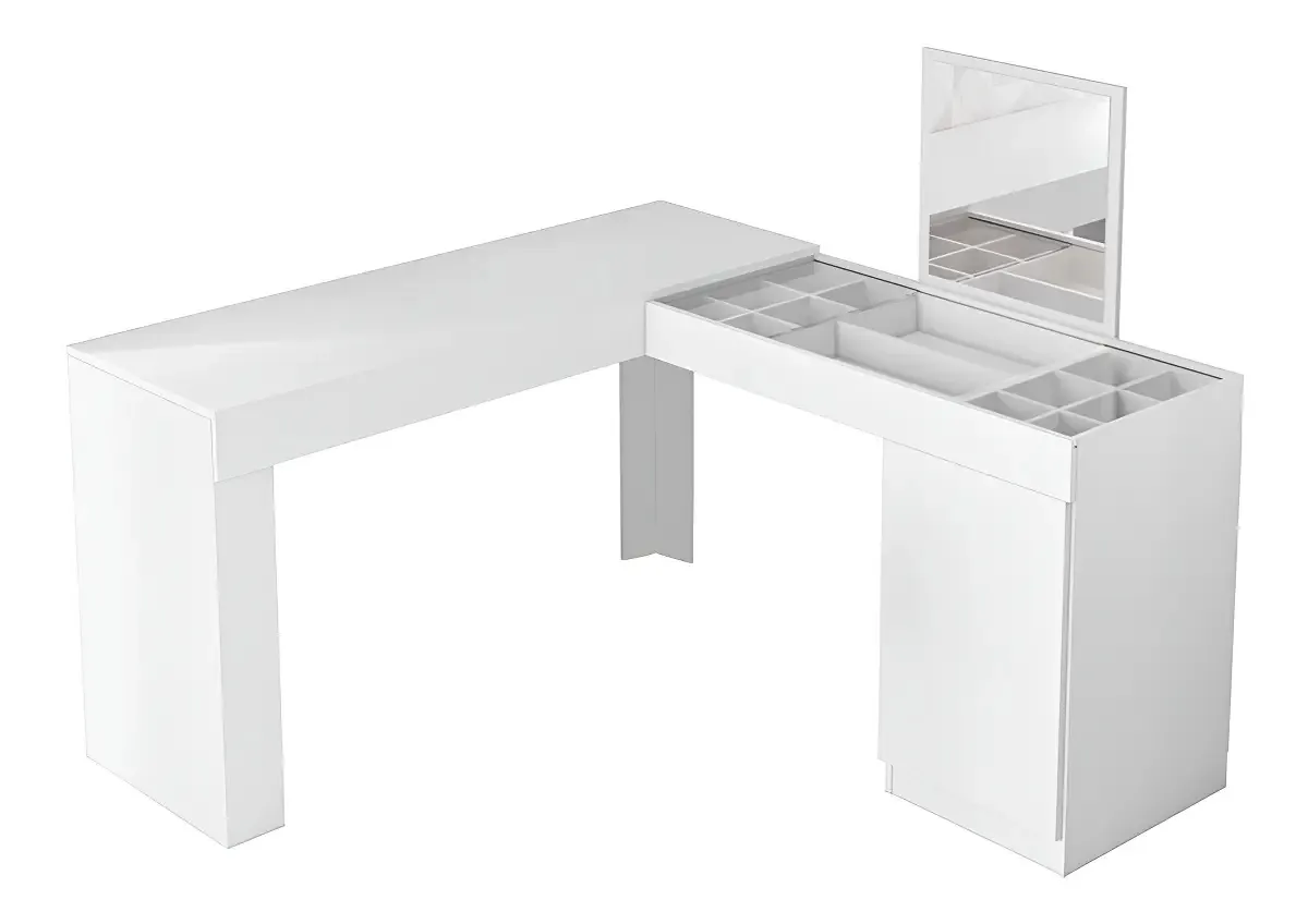 Escrivaninha Com Camarim Branco Fosco Liso Star Decor