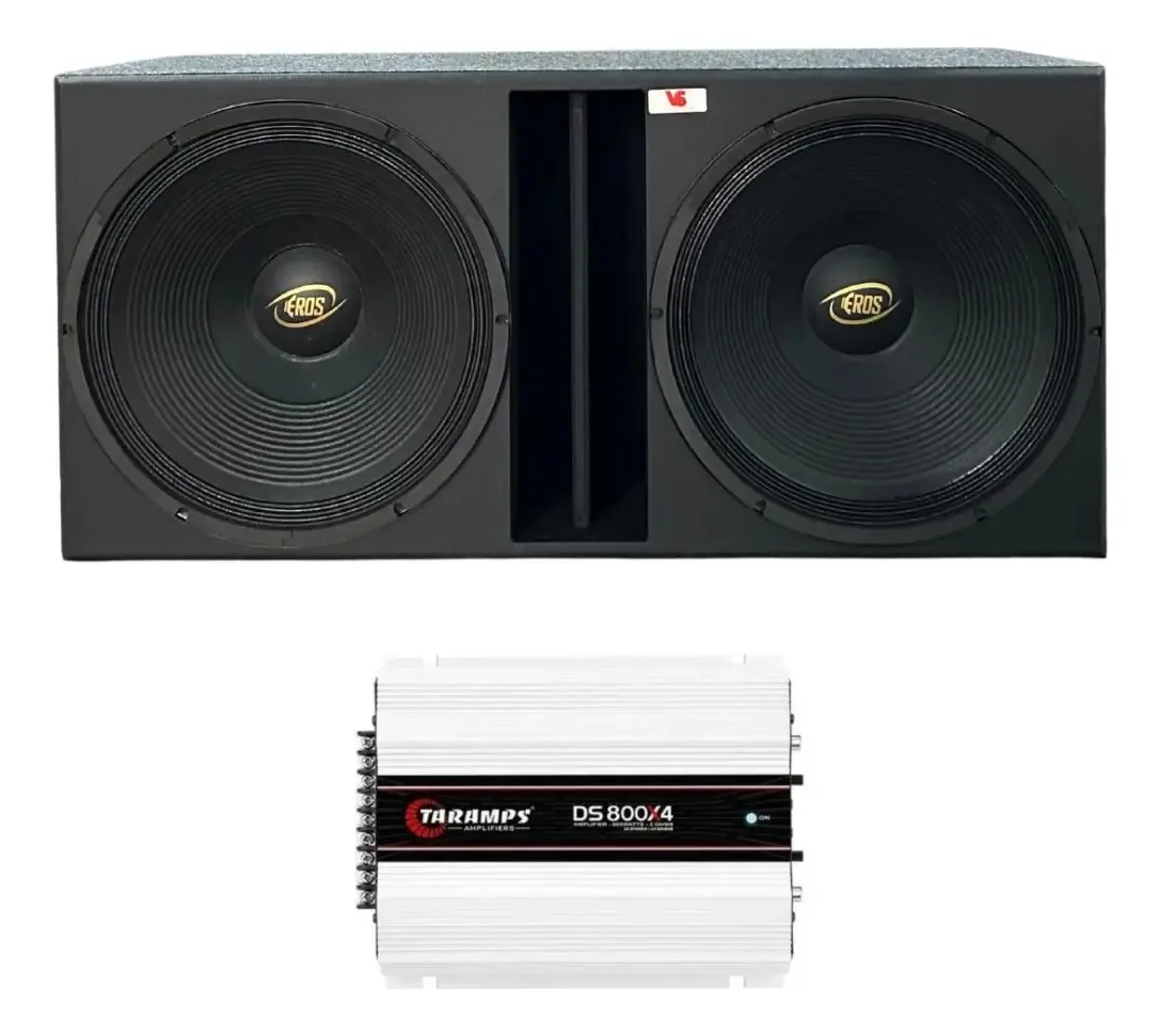 Caixa 2 15'' Woofer Eros E-315 + Módulo Taramps Ds800x4