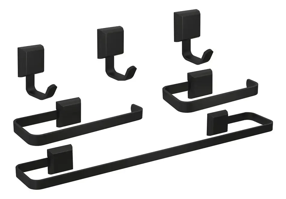 Kit Acessórios Para Banheiros 3 Peças + 3 Cabide Lavabo Luxo Cor Preto