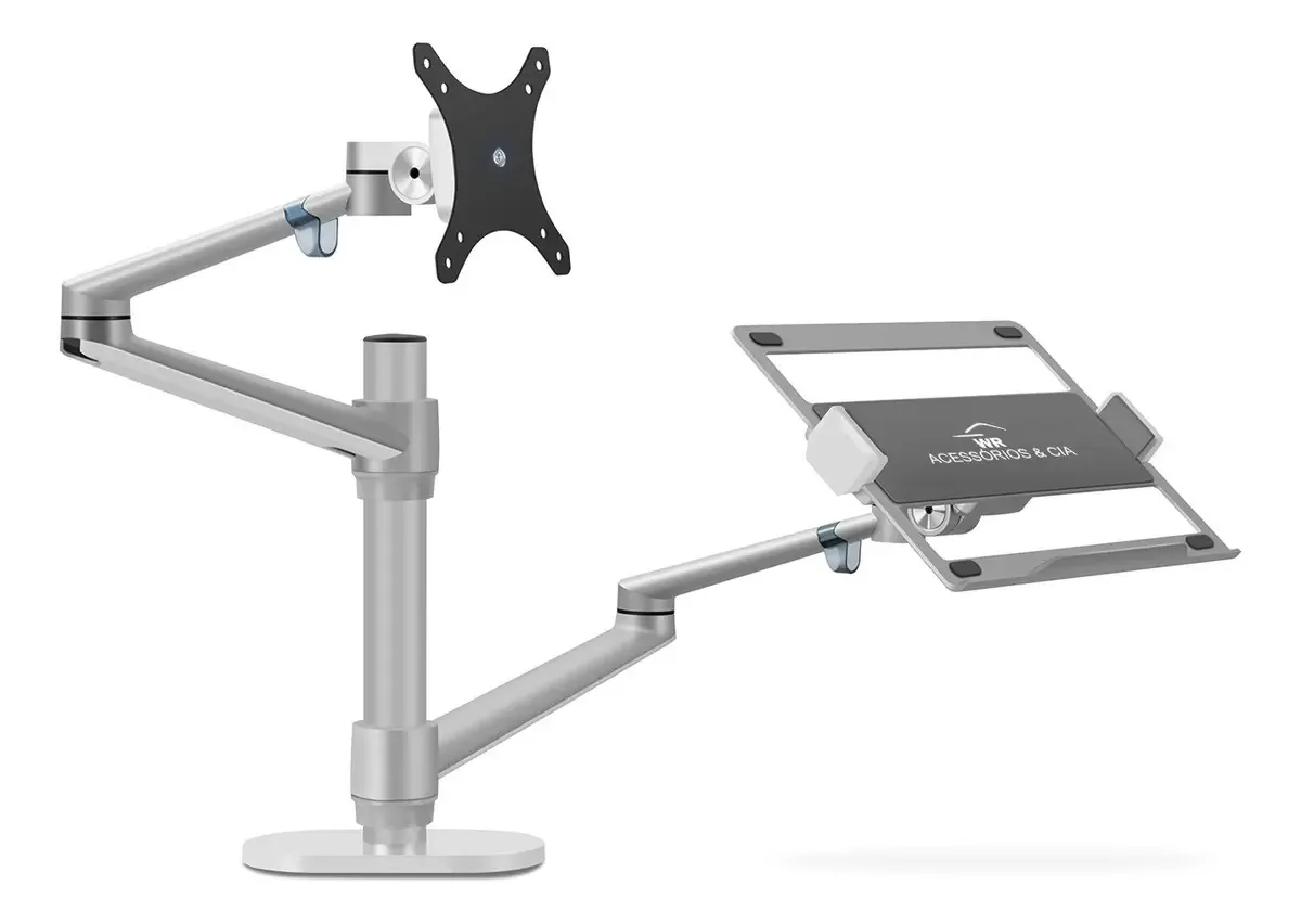 Suporte Ergonômico Em Alumínio Para Monitor E Notebook Cor Prata