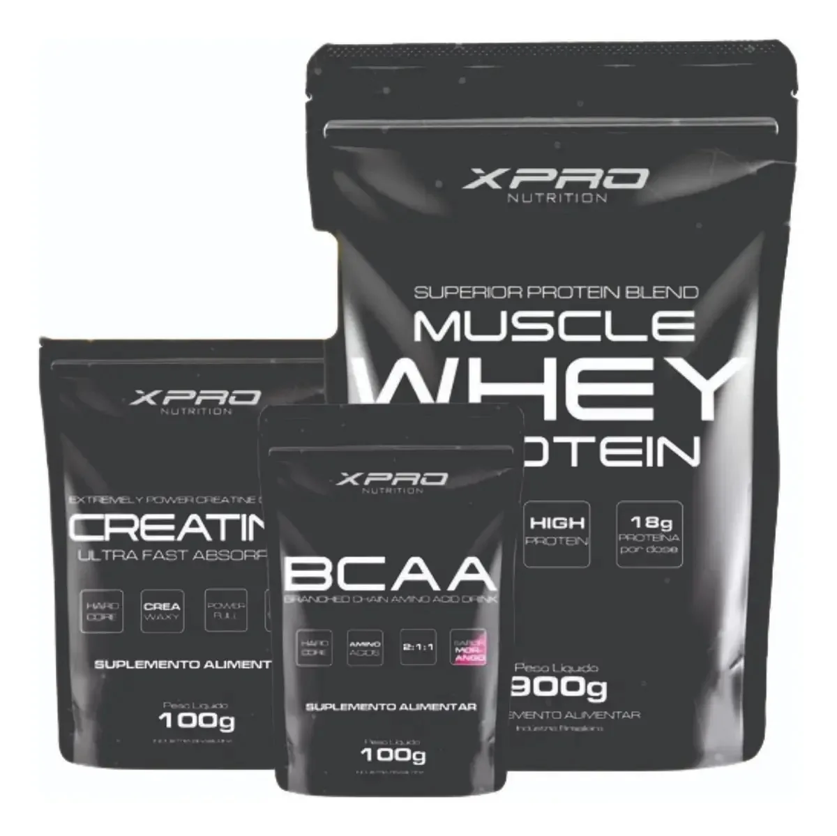 Kit Suplementos XPro Nutrition Whey BCAA Creatina Sabor Chocolate