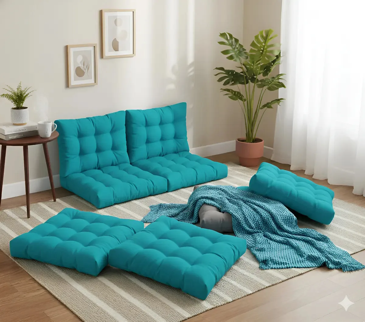 Kit 7 Assentos Para Cadeira Futton 40x40 Cor Azul-turquesa