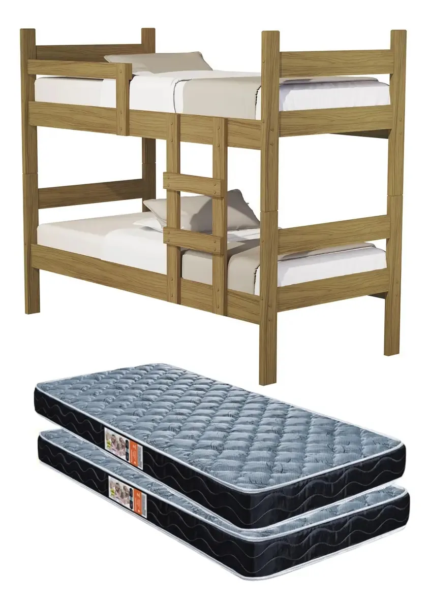 Beliche Solteiro de MDF Alana com 2 Colchões 88x188cm Cor Freijó