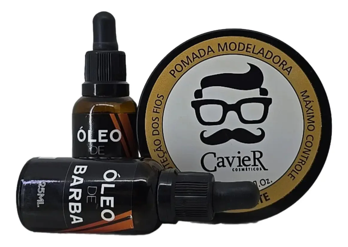 Kit 02 Óleos Barba 25ml - Pomada Extra Forte 150ml Cavier Fragrância Perfumada