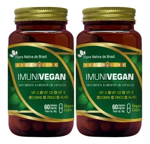 Kit 2x Imunivegan Vitamina C, E, D2, Alho E Zinco 60 Vegan