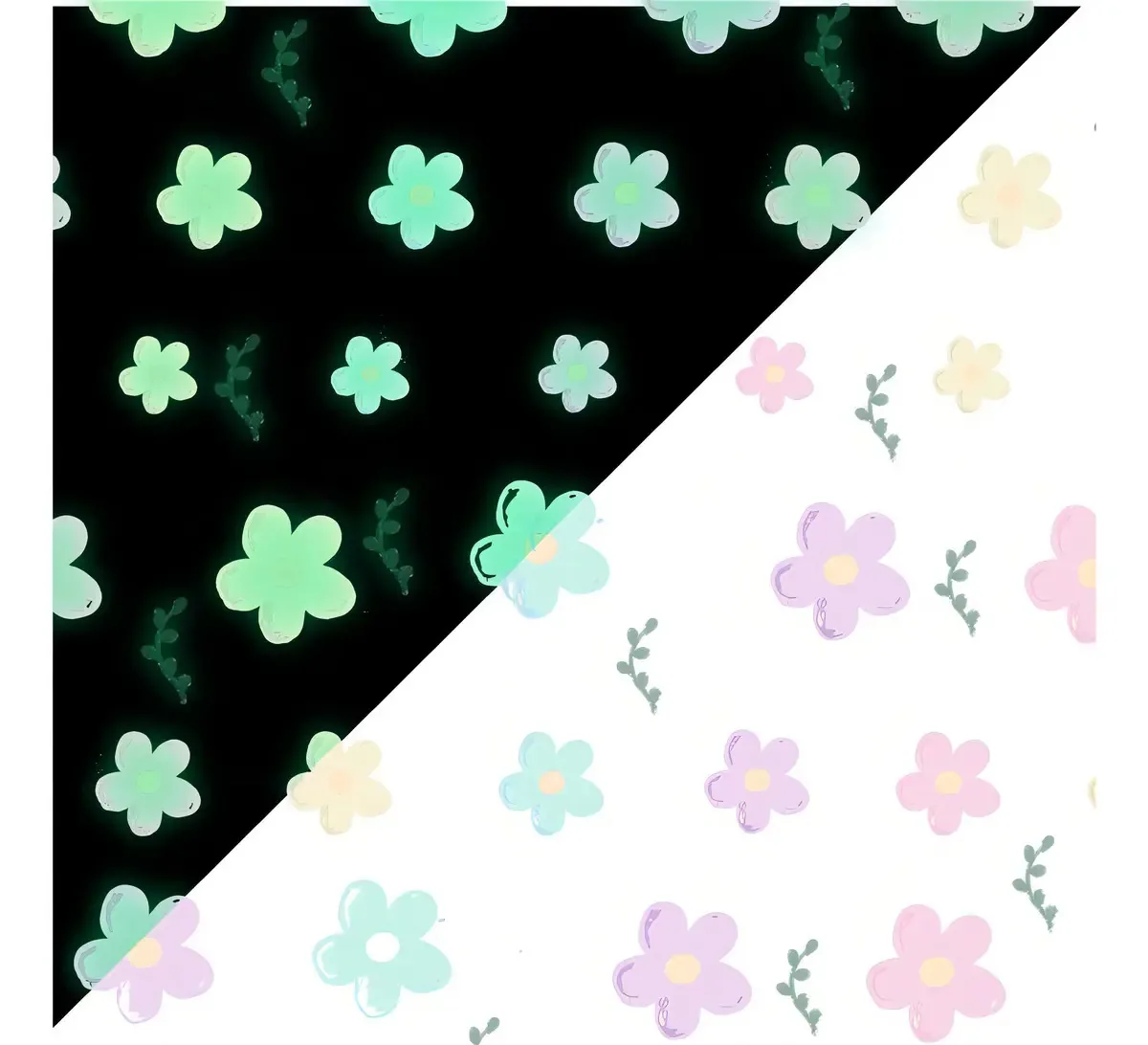 Adesivo Brilha No Escuro Flores Colorido Fotoluminescente