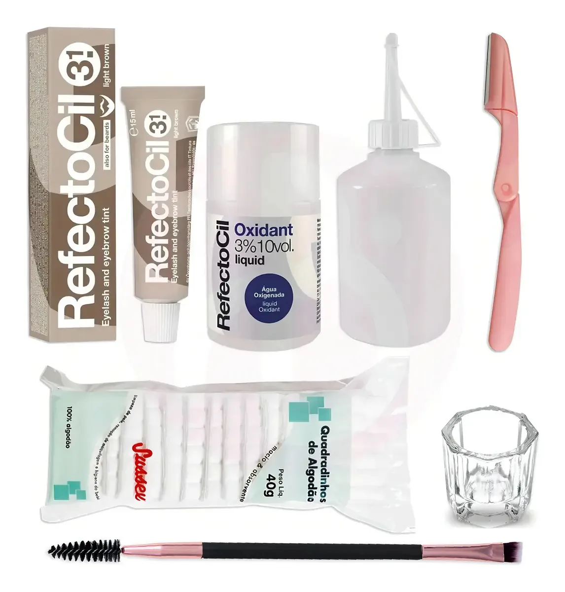 Kit Tintura Refectocil Sobrancelhas Cílios + Acessórios E Ox Cor Castanho Claro