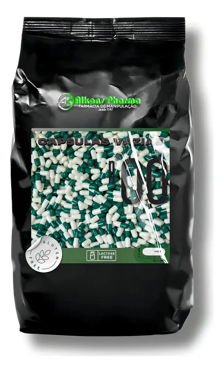 100 Cápsulas Vazias De Gelatina Nº 00 Cor Branca Verde