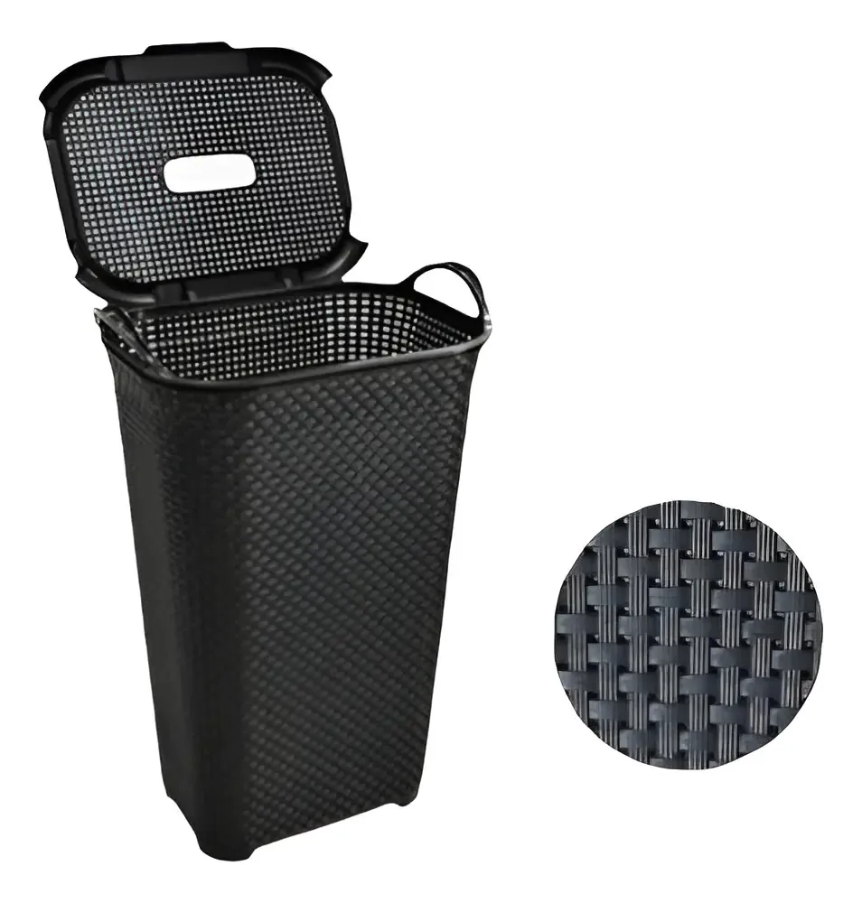 Cesto Para Roupas Roupeiro Organizador Rattan Vime 50 Litros Cor Preto