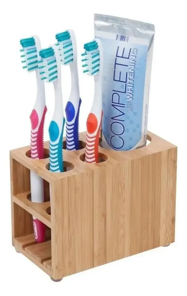 Suporte Para Banheiro Porta Escova E Pasta De Dentes Bambu