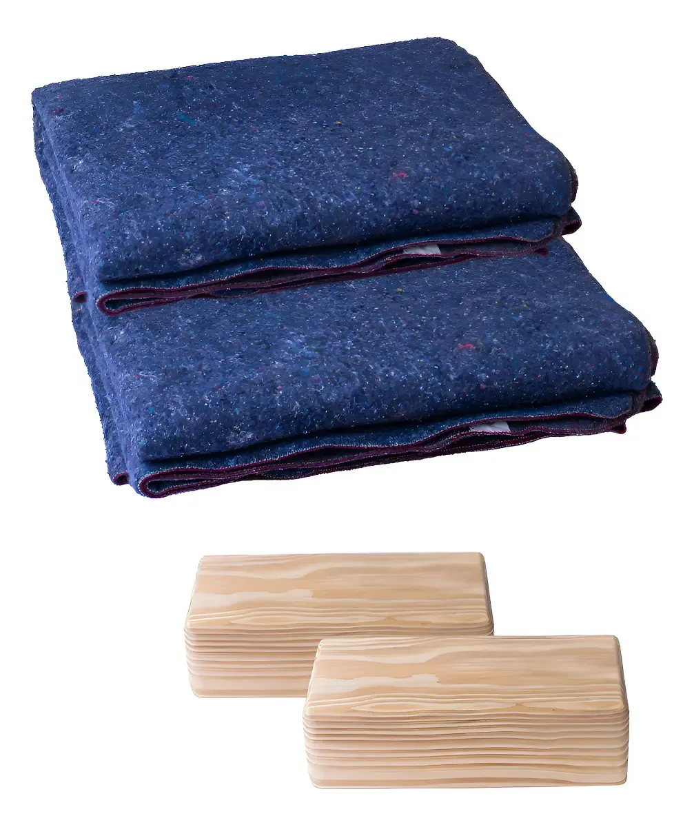 2 Blocos Madeira Yoga Tijolo + 2 Mantas Iyengar Yoga - Kit Cor Marrom