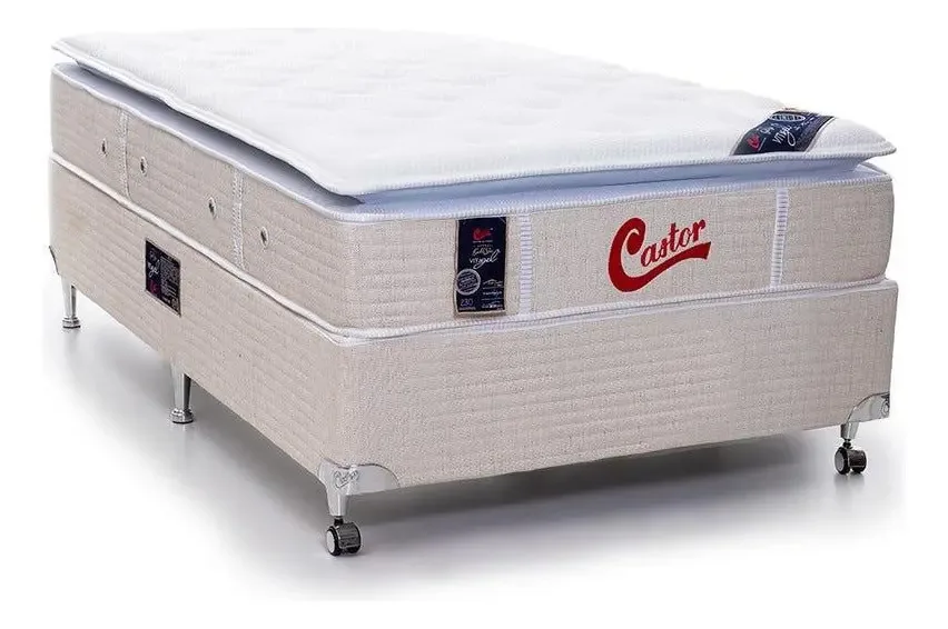 Cama Box + Colchão Castor Solteiro Slxvitagel Pocket 120x203