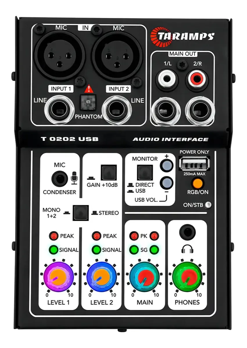 Mesa De Som Interface De Áudio Stereo Usb Taramps T0202