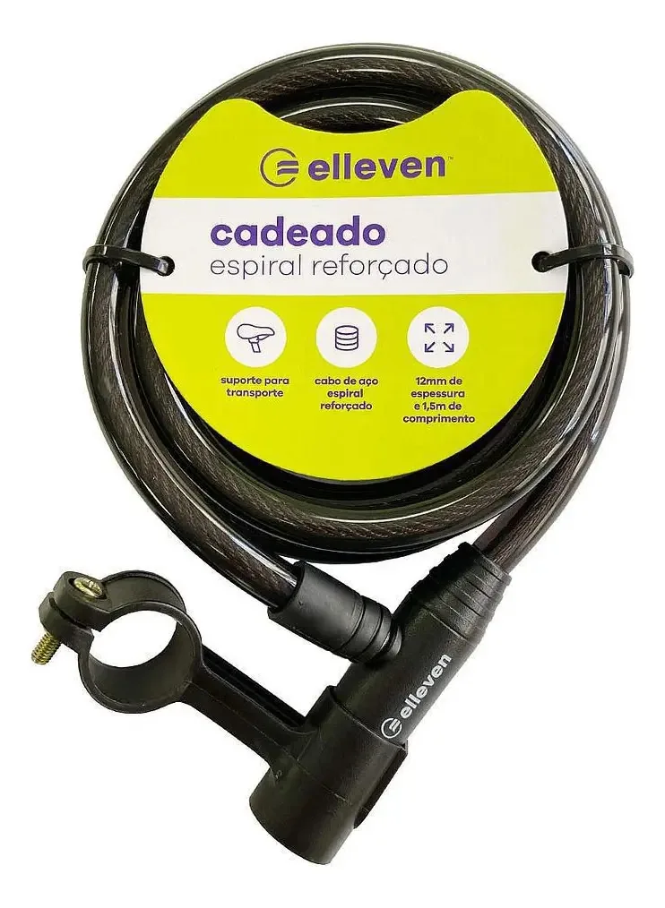 Cadeado Espiral Elleven 1,5m x 12mm Com Chaves e Suporte