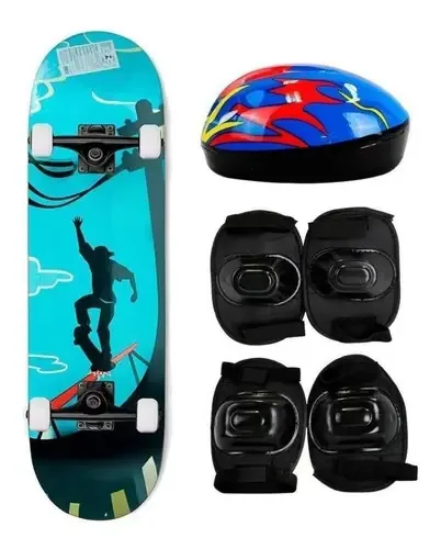 Skate Skateboard Iniciante Completo + Kit Proteção Completo