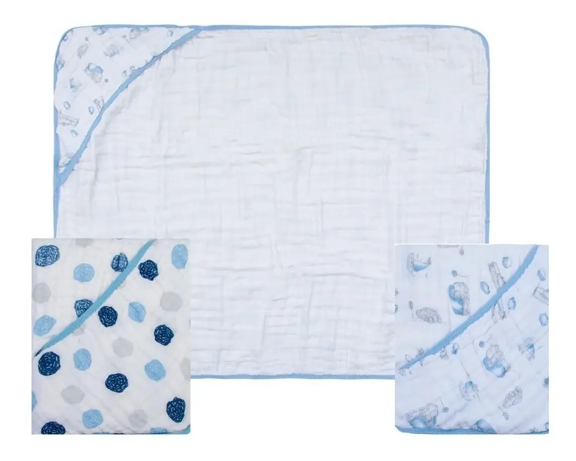 2 Toalhas Banho Do Bebe Infantil Soft Capuz Estampada Menino