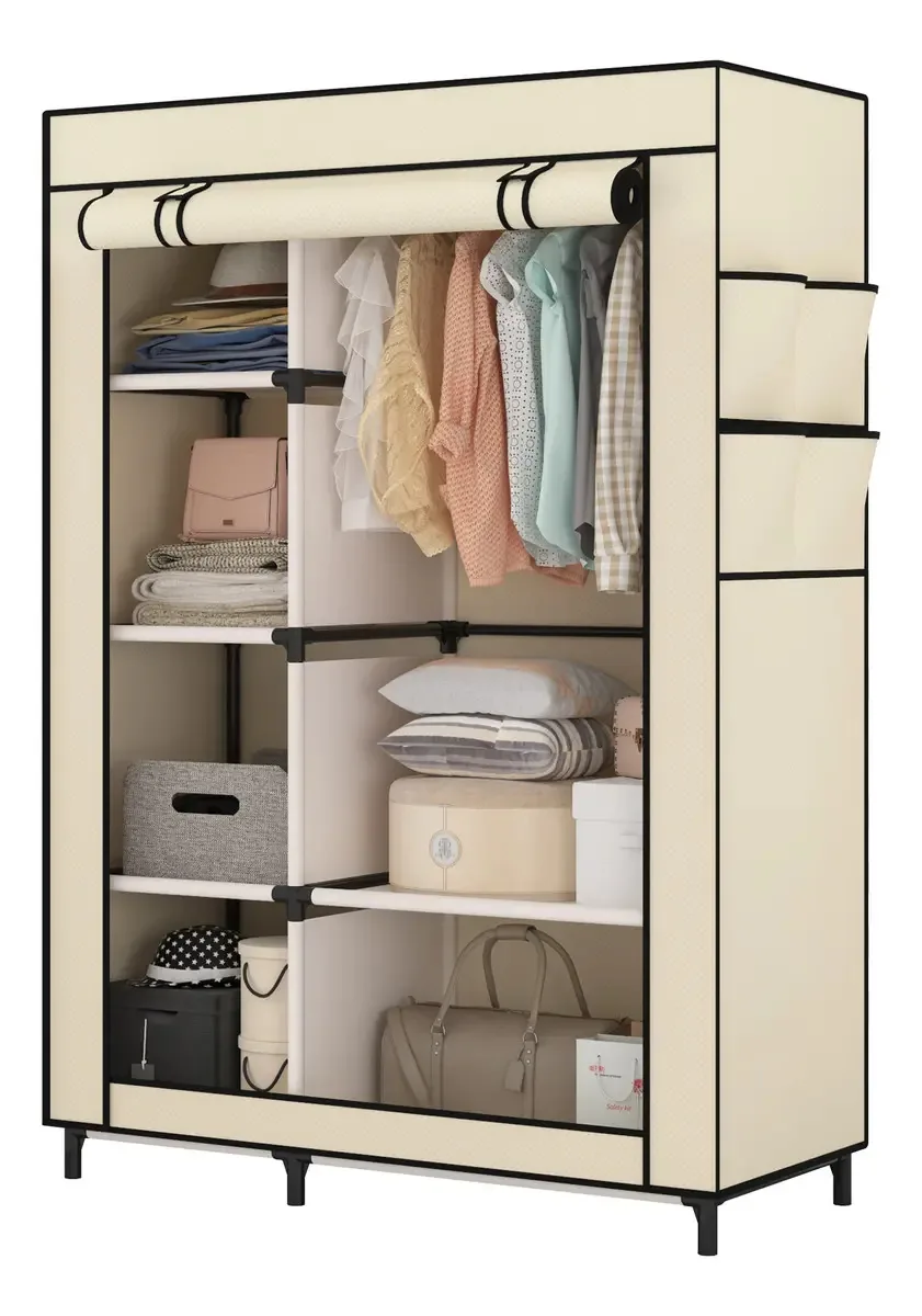 Organizador de guarda-roupa, grande mobiliário armável não tecido, cor bege