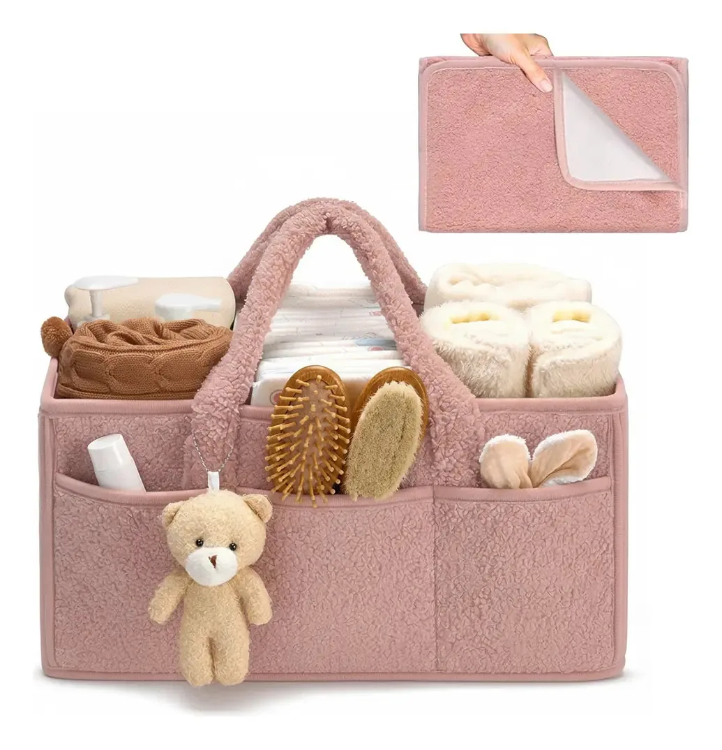 Organizador de fraldas para bebês, armazenamento portátil, feltro, cor rosa