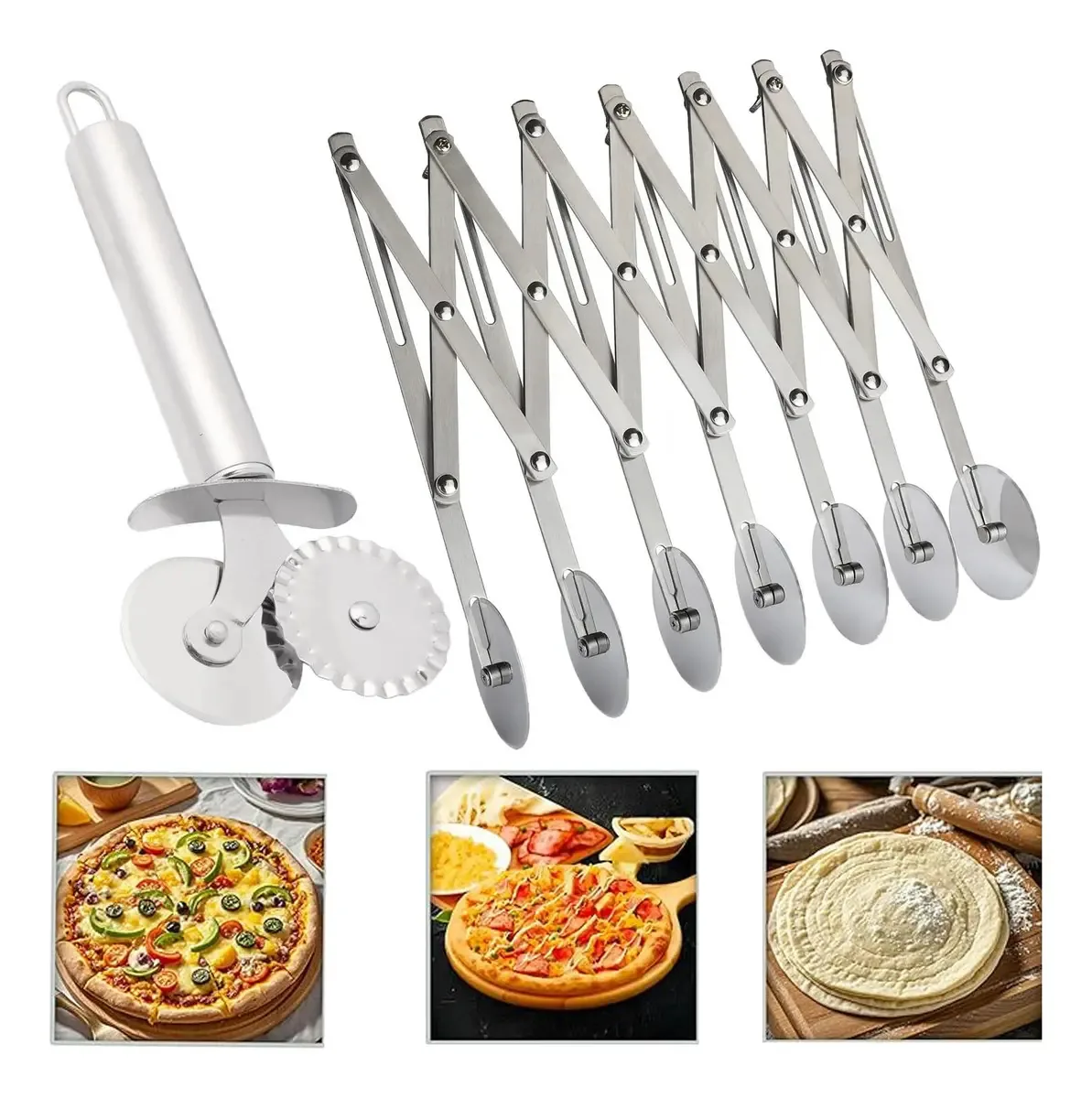 Cortador manual de massa para pizza Fondant, 7 rodas, aço inoxidável