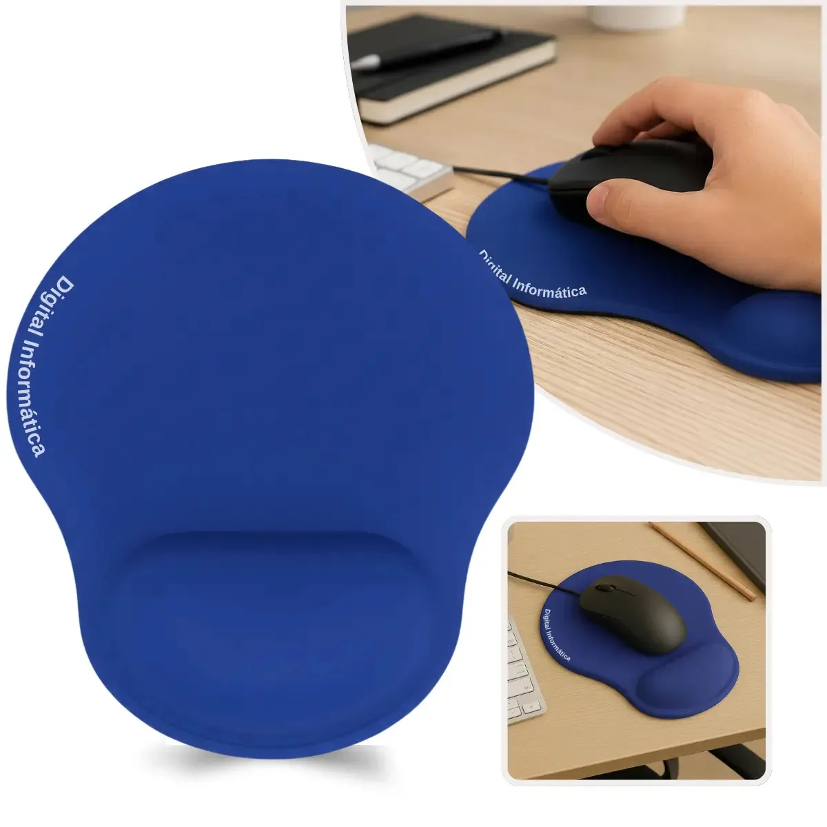 Mouse Pad Com Apoio De Punho Ergonômico Macio Resistente Antiderrapante Cor Azul Digital Informatica
