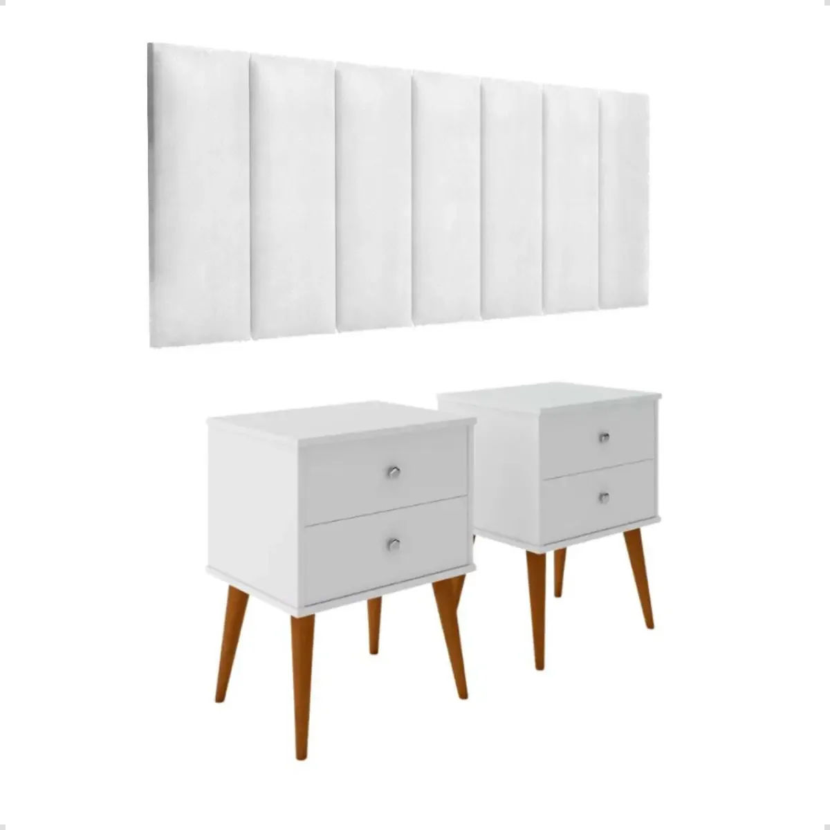 Kit Duas Mesas Cabeceira Berlim +cabeceira Madri 1.60 Dullar Acabamento Brilhante Cor Branco