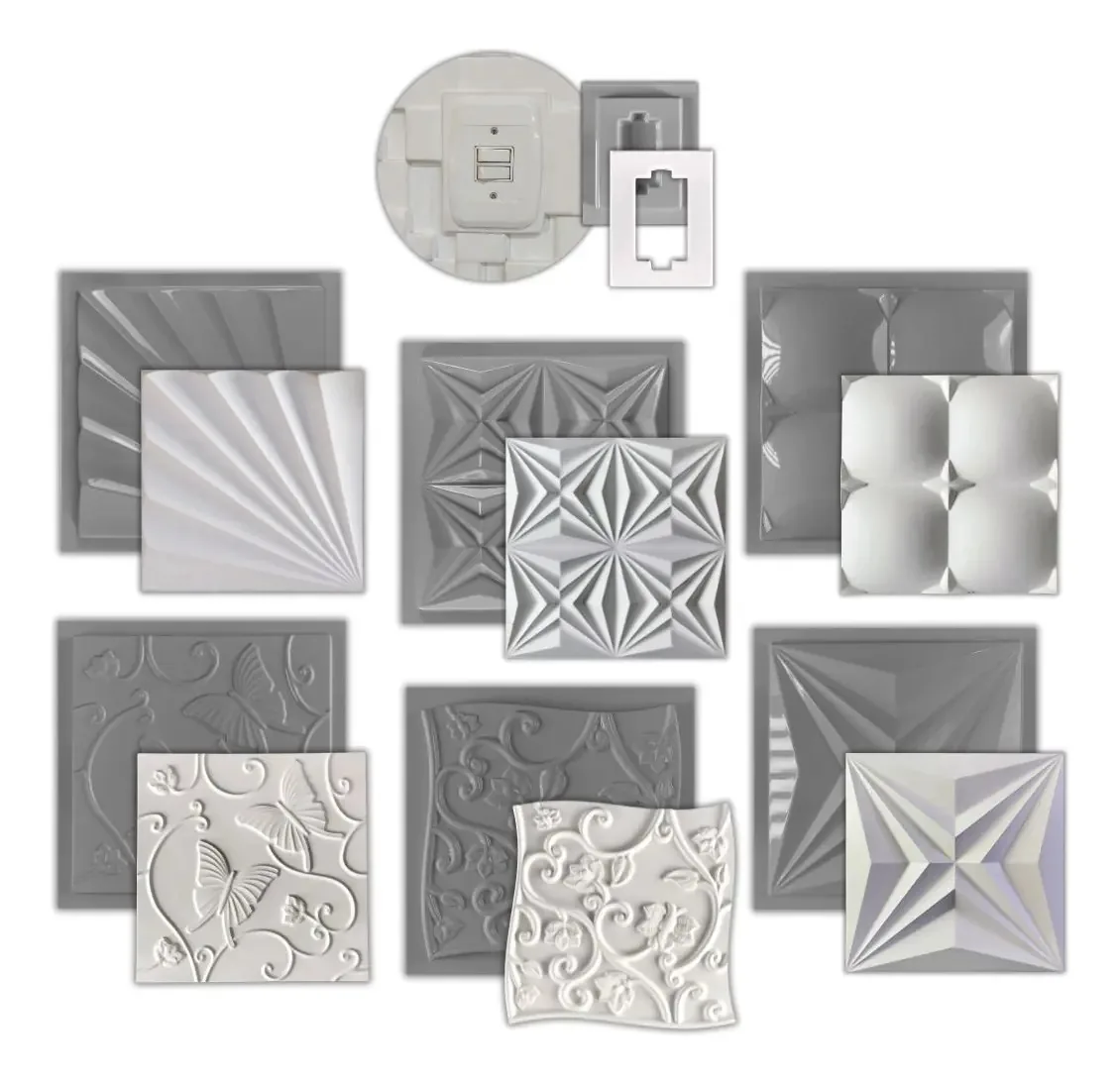 Kit 7 Formas Moldes Para Fabricação De Gesso 3d 30x30cm Cor Cinza
