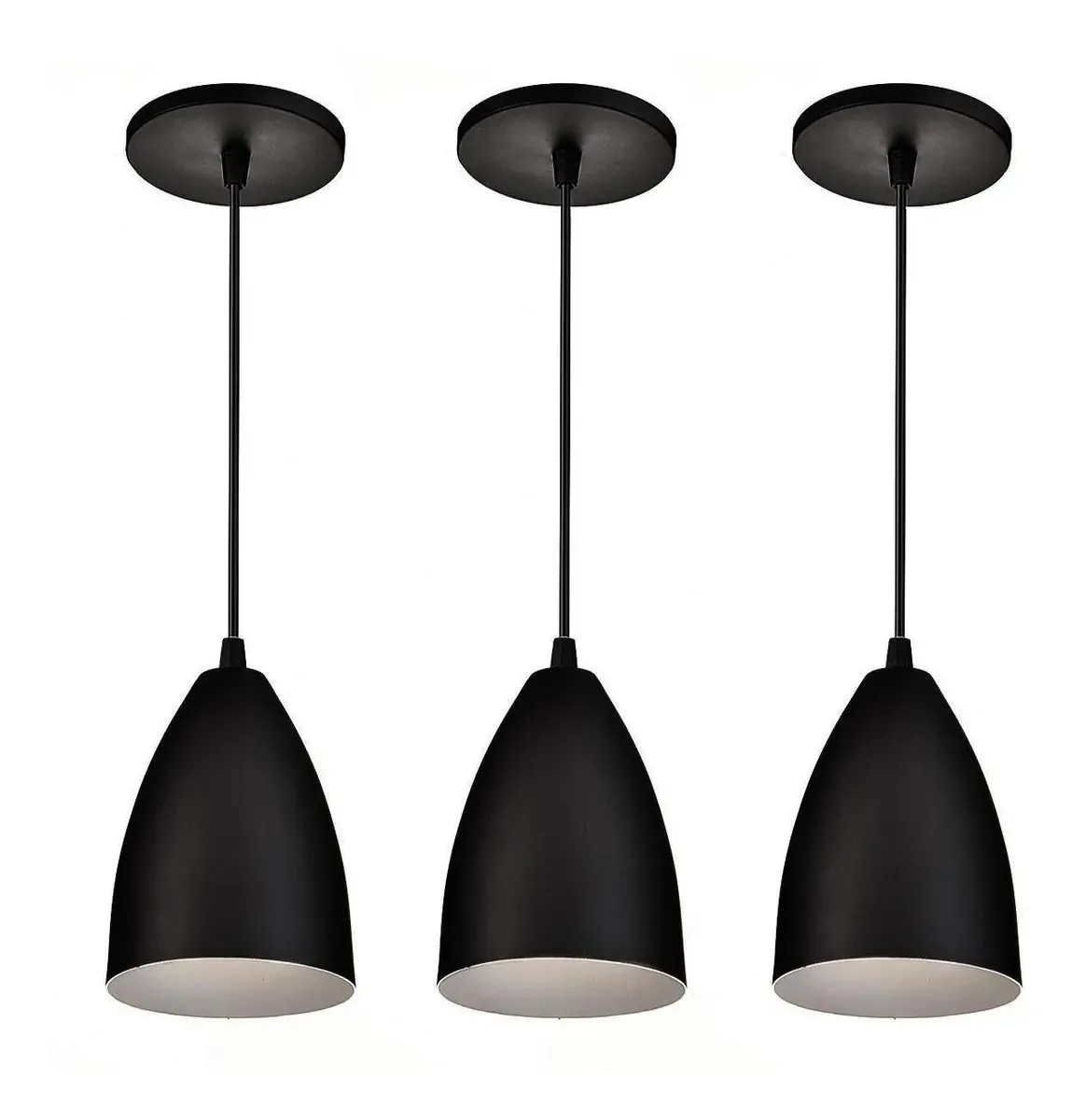 Kit Com 3 Lustre Pendente Luminária Cone Mini Vegas Preto