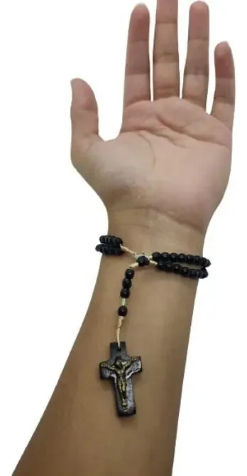 Terço Pulseira 2 Medalhas - Preto