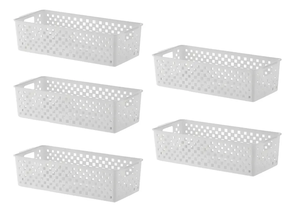 Kit 5 Cestos Organizadores Multiuso Paramount Para Armário Banheiro Branco