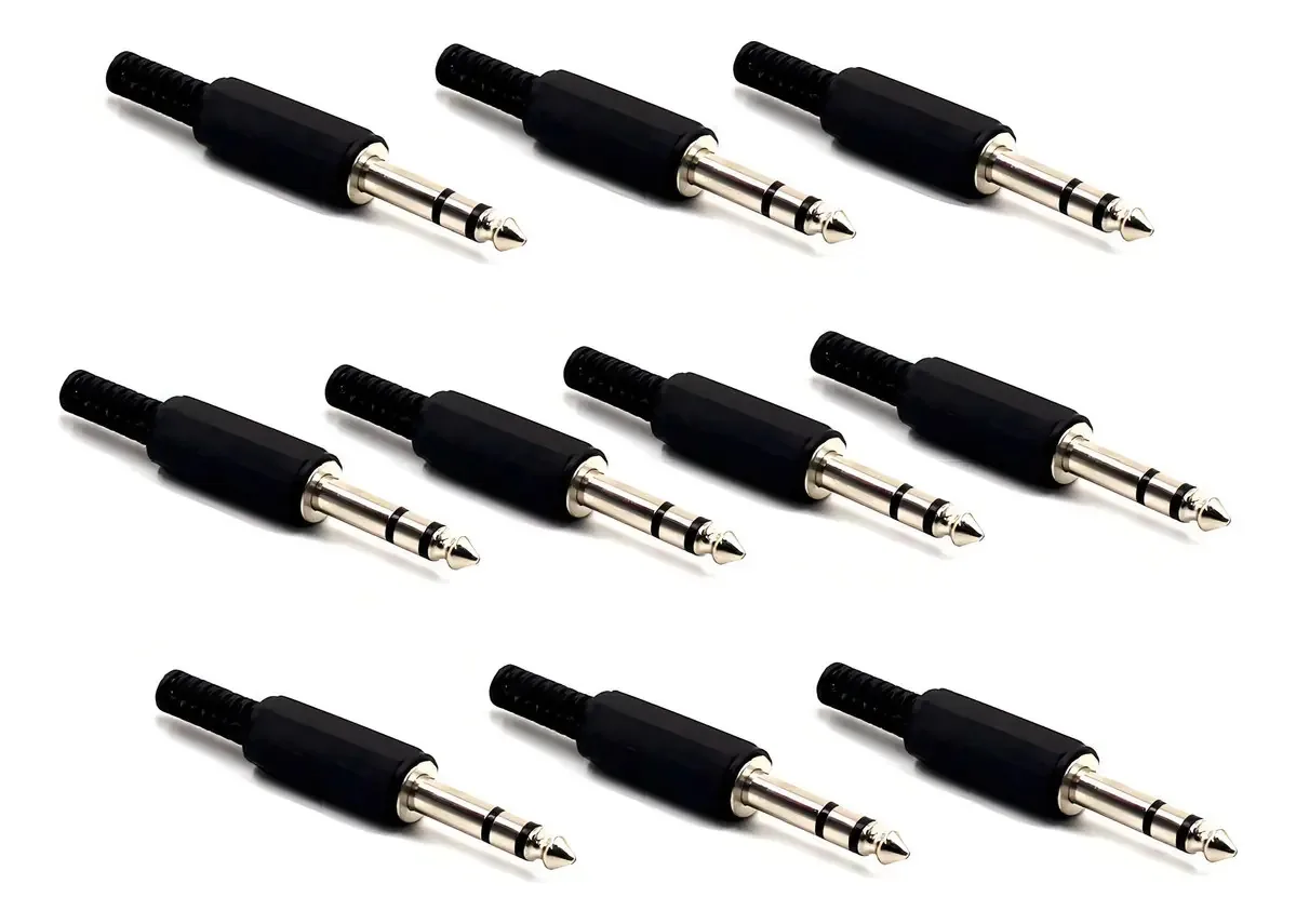 Plug P10 Estéreo Com Rabicho Preto 10 Unidades