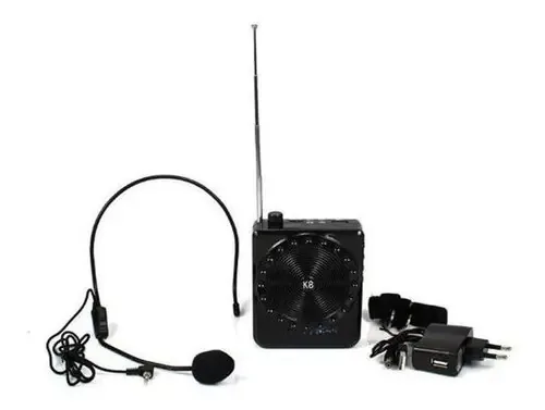 Amplificador de Voz K8 Multifunção com Microfone Removível Preto 5W Bateria Recarregável