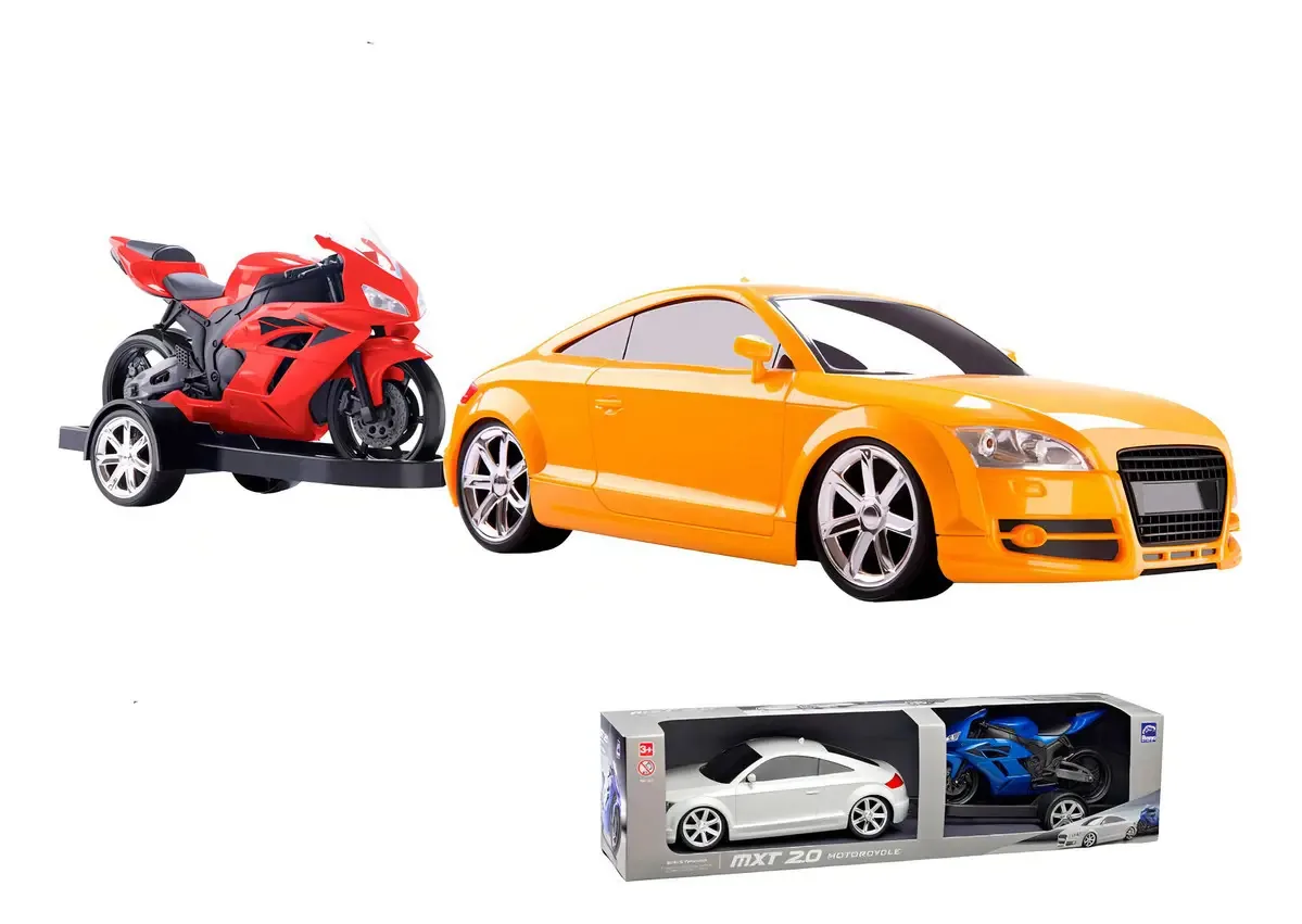 Carrinho Com Carreta + Moto Mxt2.0 Brinquedo Roma
