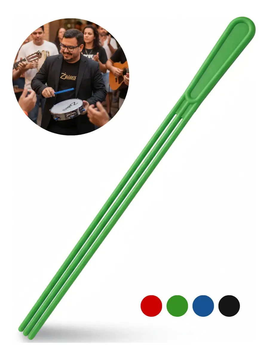 Baqueta Tripla Para Tamborim Profissional Com 3 Hastes Zaidan's Percussão Samba Resistente Verde