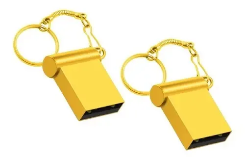 2 Pen Drives 64 Gb Chaveiro Mini Automotivo Cor Dourado