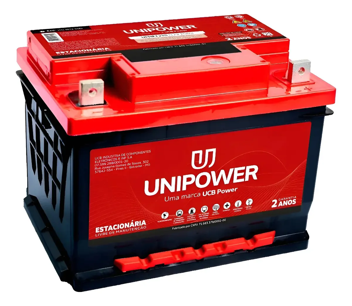 Bateria Estacionária 12V 70Ah Unipower UPMF1270 Servidores Data Center UPS Nobreak Telecomunicações Sistema Solar DF1000