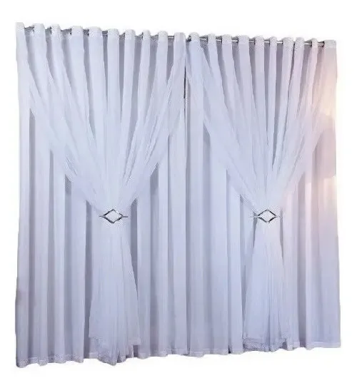 Cortina Voal Forro Microfibra 5 X 2,60 Altura Ilhós Cromados Cor Cortina Branca
