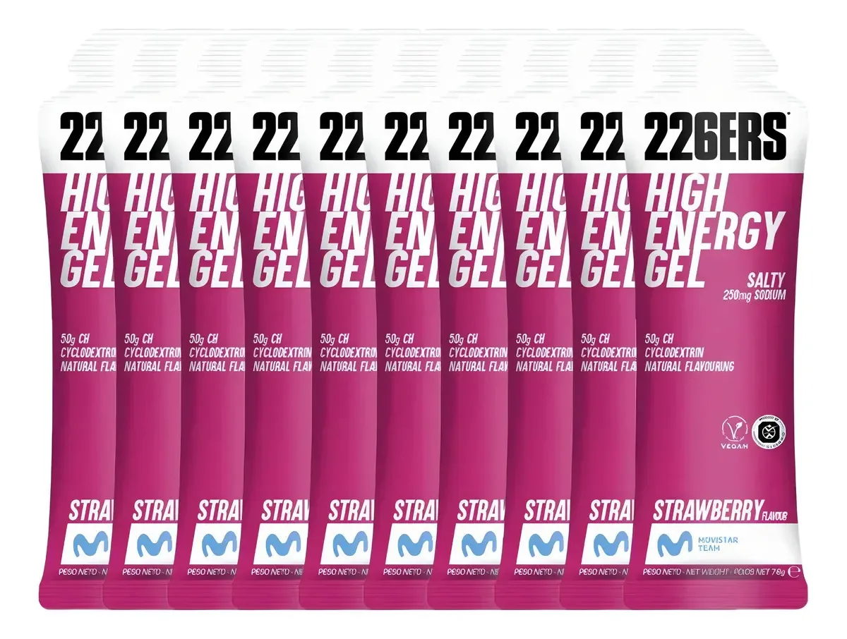 226ers High Energy Gel 76g Kit 10 Sachês Morango Carboidratos Vegano