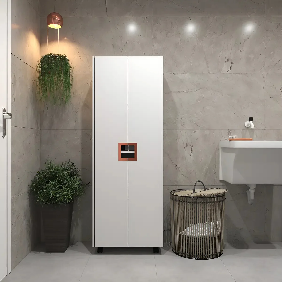 Armário Multiuso 2 Portas Com Rodízios- Ideal Para Áreas Externas, Organização E Armazenamento De Produtos De Limpeza E Itens Diversos Estilo Industrial