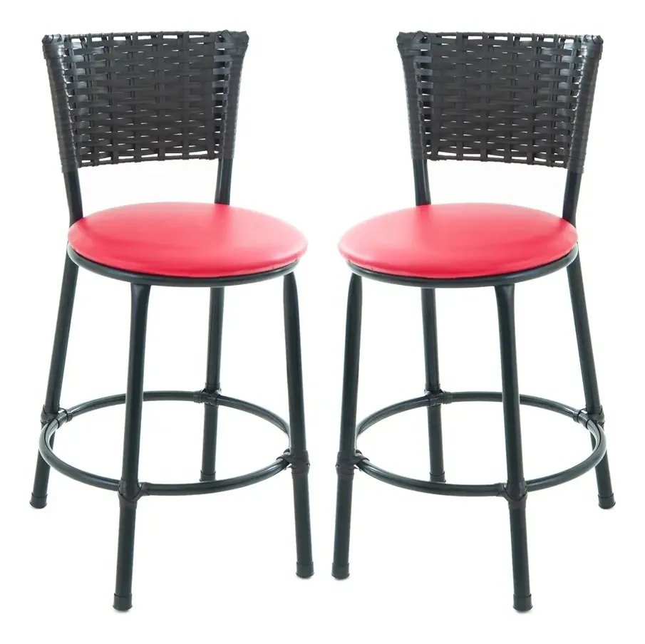 Kit 2 Banqueta Baixa Junco Tabaco Estilo E Conforto Cor Vermelho