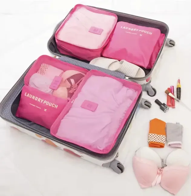 Kit Necessaire Organizador Roupas Calçados Acessórios 6 Peças Para Mala Bolsa Viagem Trabalho Praia Passeio Marca Lemon Shark Cor Rosa Pink