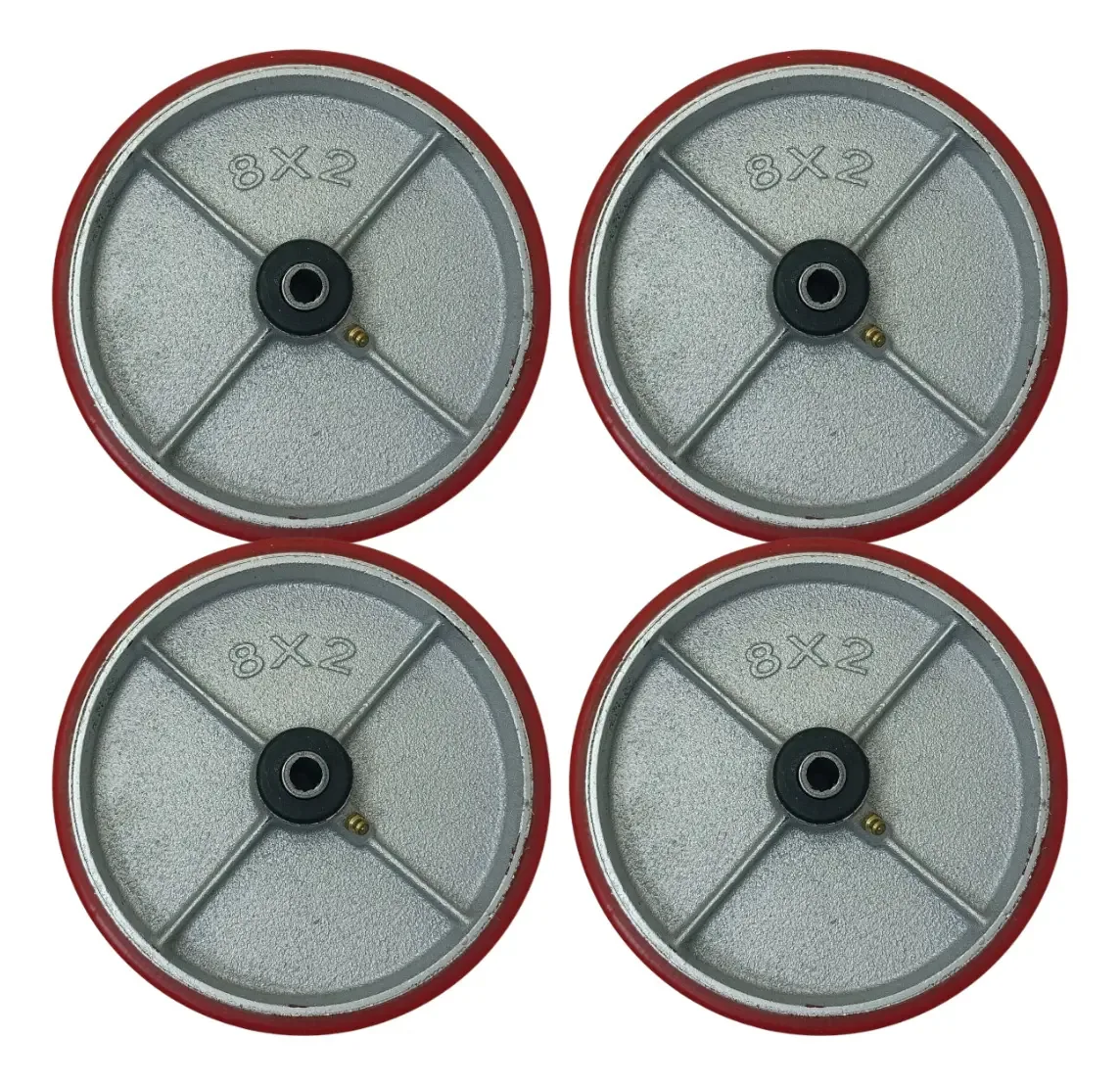 04 Rodas Ferro Fundido 8pol 200x50 Revest. Poliuretano 720kg Rodas Vermelho