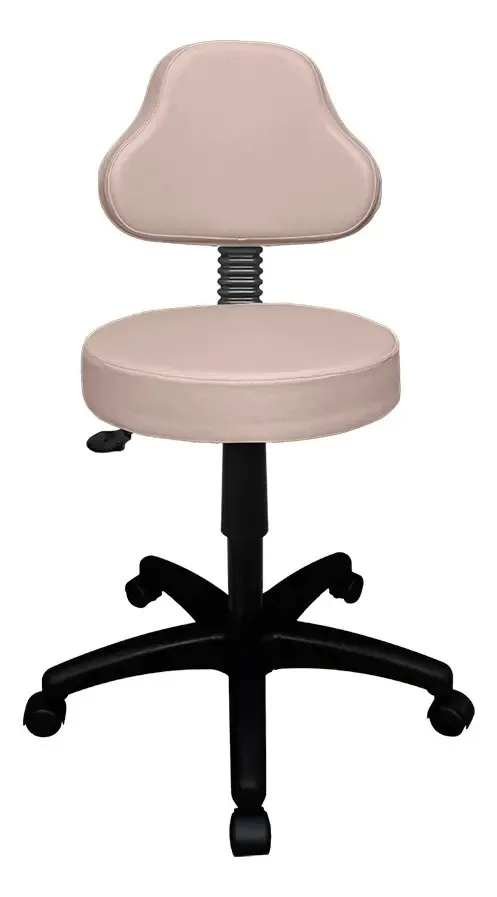 Cadeira Mocho Comfort Plastificado com Encosto Regulagem de Altura Premium Profissional Odontológico Cor Rose gold base Preto