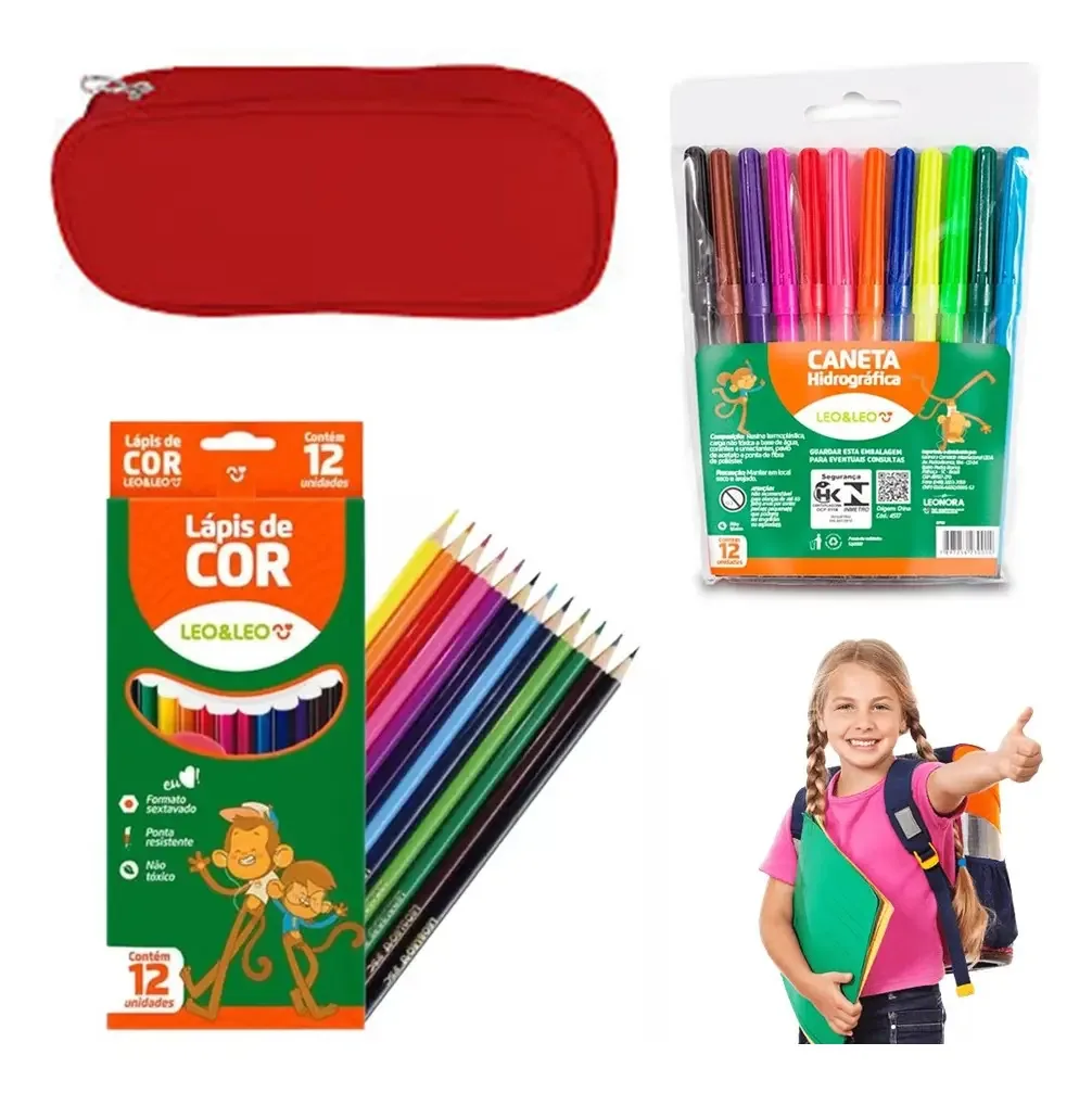 Estojo Escolar Leoeleo Escolar Cor Vermelho Lisa