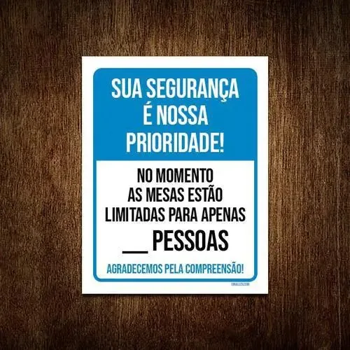 Kit 3 Placas Distanciamento Social Mesas Limitadas Pessoas